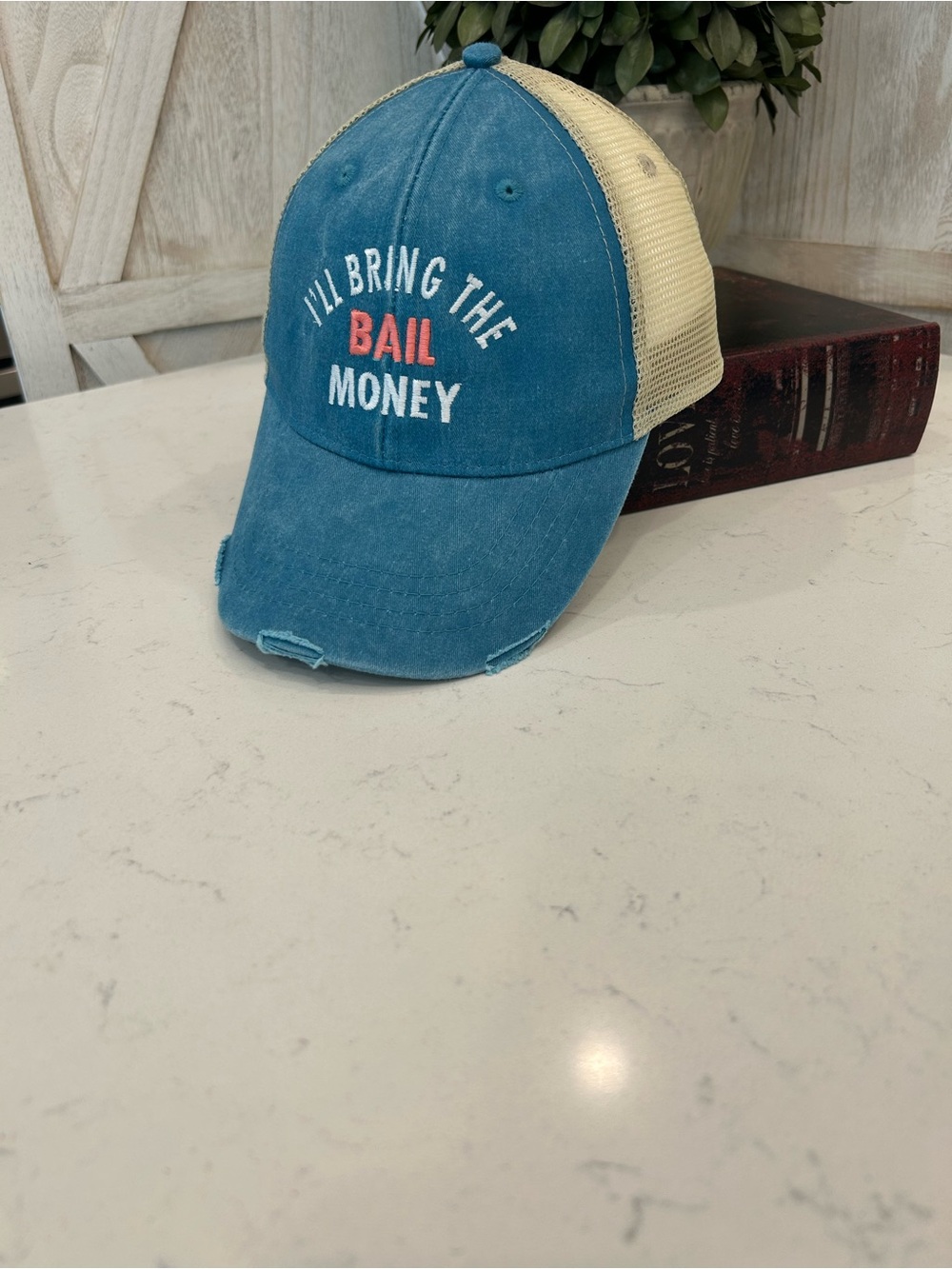 Adams Blue and Cream 'I'll Bring the Bail Money' Mesh-Back Cap